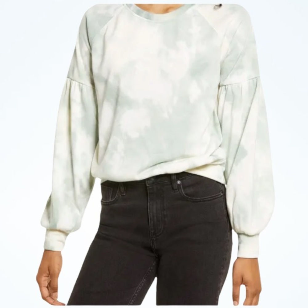 All in Favor Sage Tie Dye Crewneck Puffed Sleeved Sweatshirt Green Medium NEW